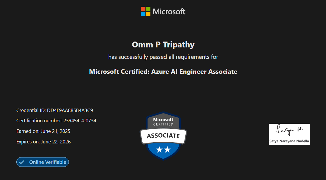 Microsoft Certified: Azure AI Engineer Associate certificate