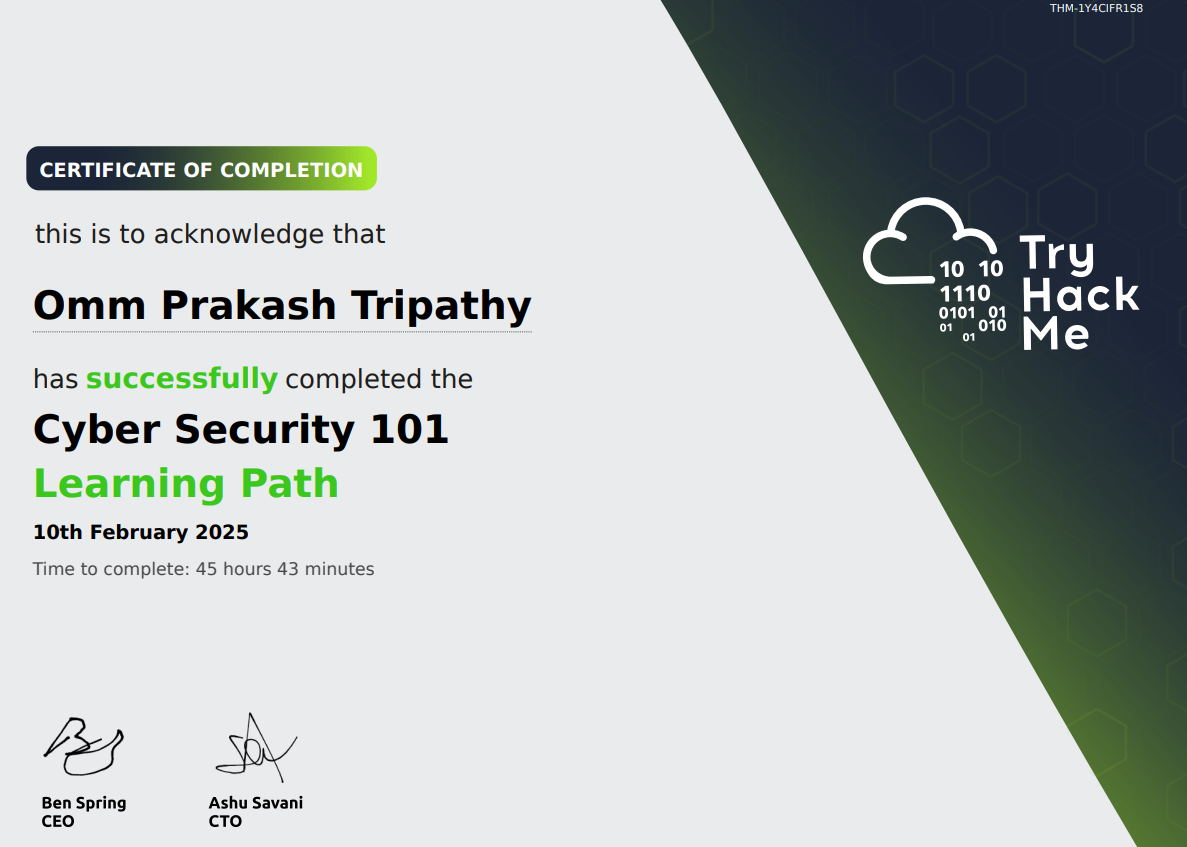 Cyber Security 101 certificate