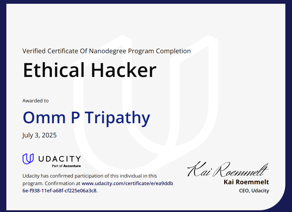 Ethical Hacker certificate